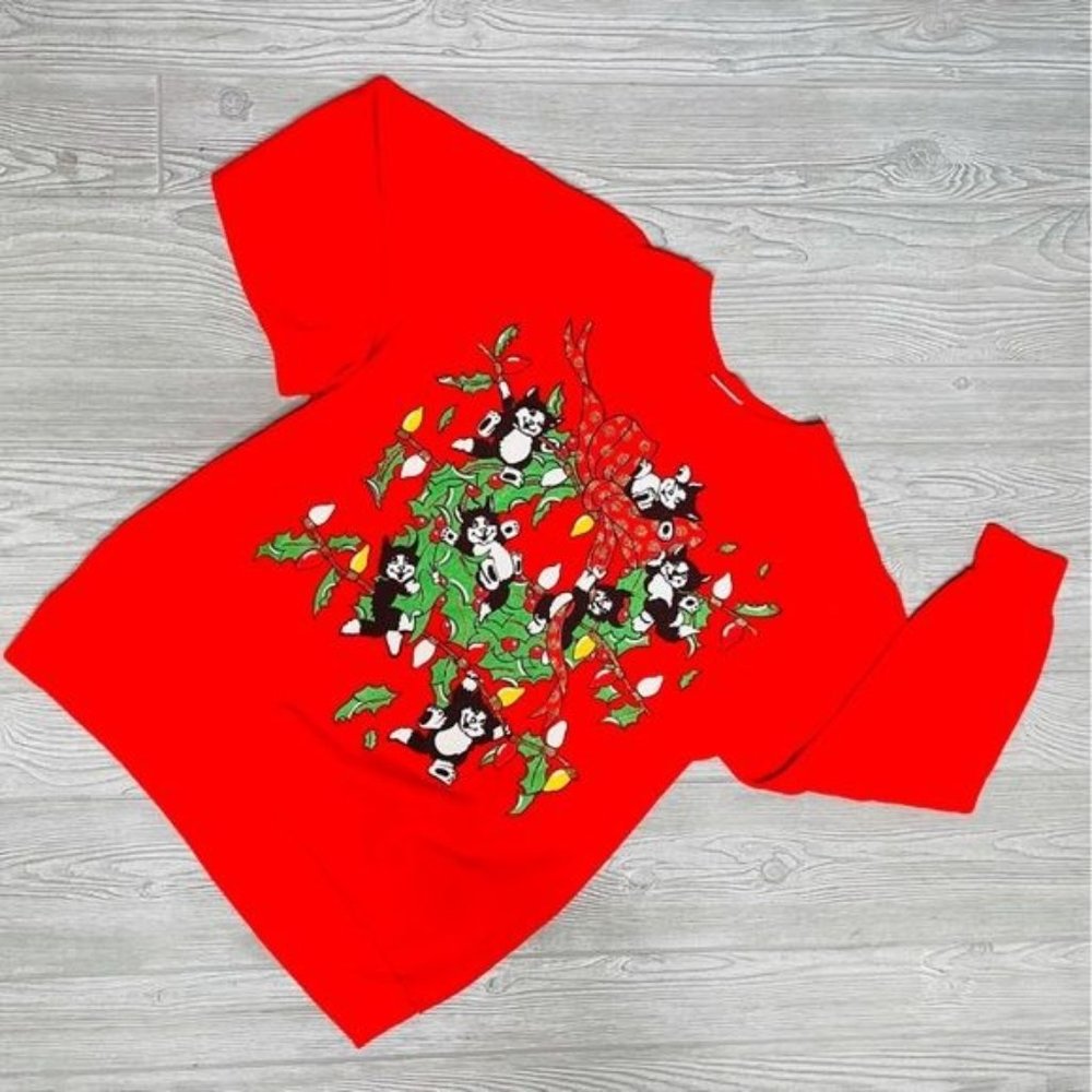 Vintage kittens in wreath ugly Christmas style sweater some pilling as shown lg